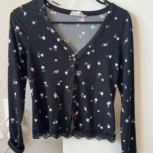 black flower print button down